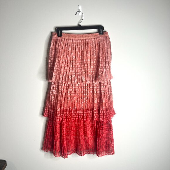 Maeve by Anthropologie Brighton Tiered Midi Skirt Ombre Lace Boho Fairycore Sz 6 - Picture 8 of 8